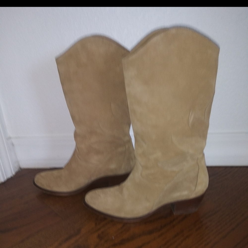 Sezane Phoenix Cowgirl Leather Beige Tan Boots - Picture 3 of 13